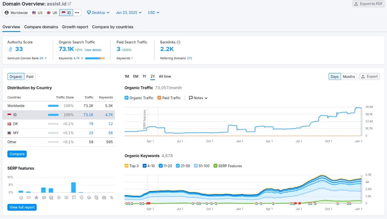 Grafik Overview SEO assist.id dari SEMRush